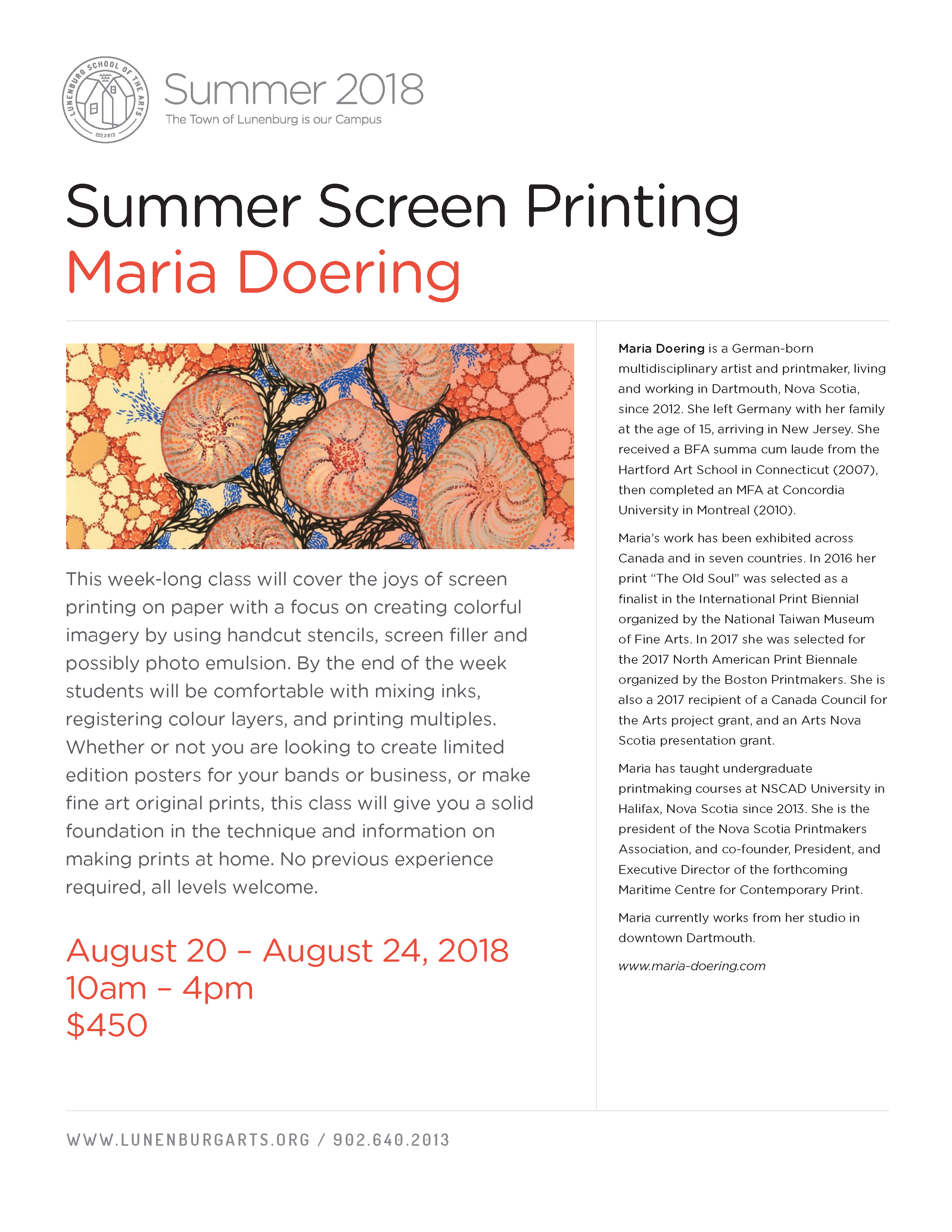Maria Doering is teaching Screen printing at LSA in August
